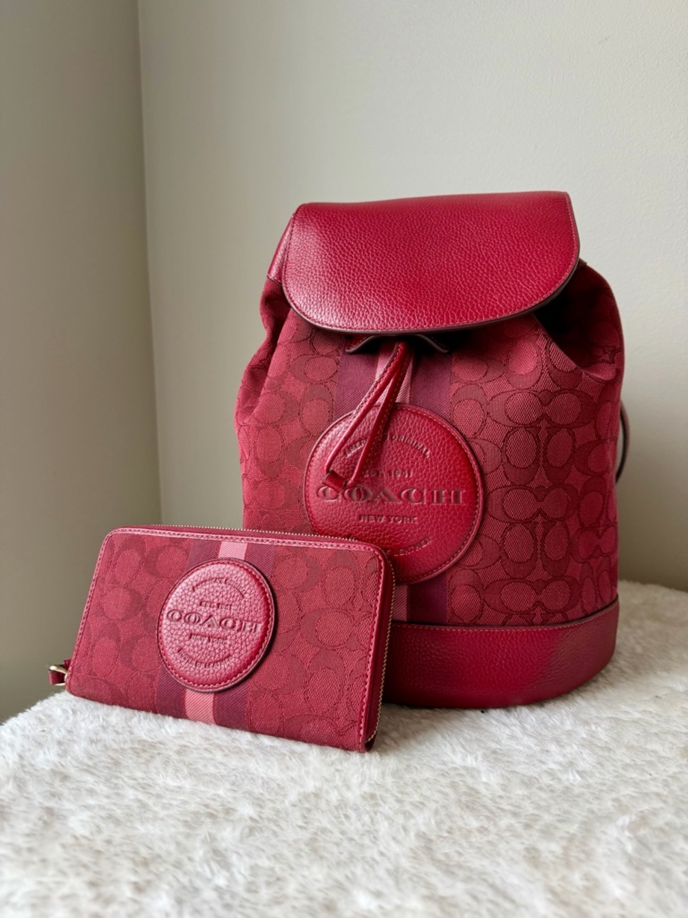 Coach Dempsey Backpack in Red with matching wallet combo